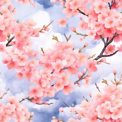 Seamless 3D PBR Texture of Soft Pink Flower Blossoms on Sky