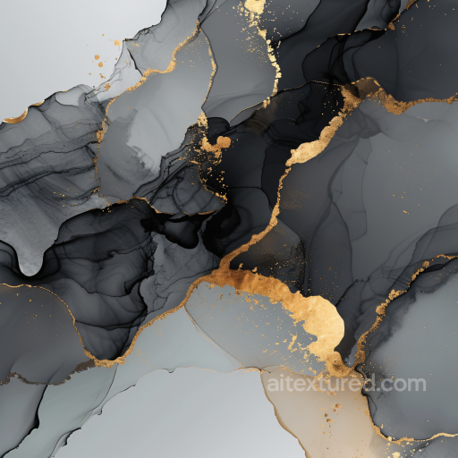 Alcohol Ink PBR Texture Featuring Black and Gold Marbling with Fluid Veins seamless Alcohol ink PBR texture