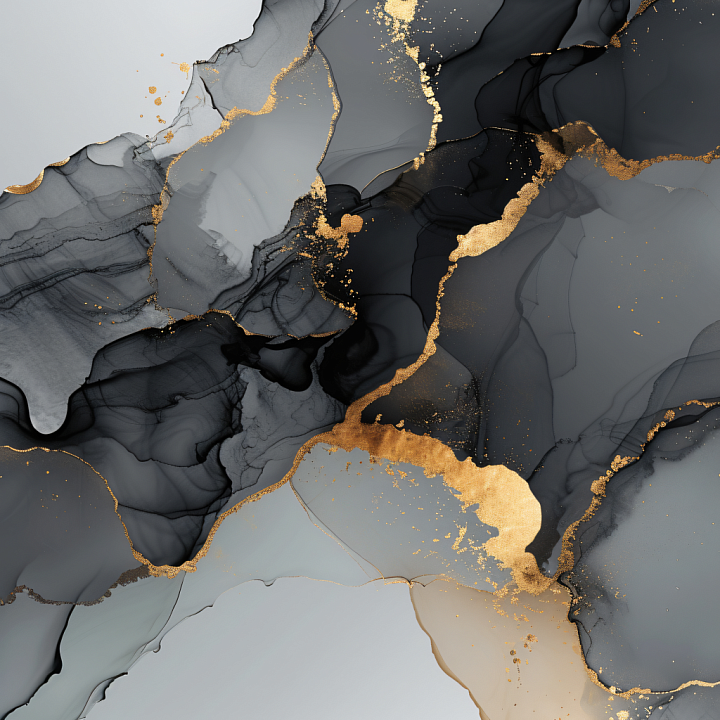 Alcohol Ink Featuring Black and Gold Marbling with Fluid Veins seamless PBR texture preview