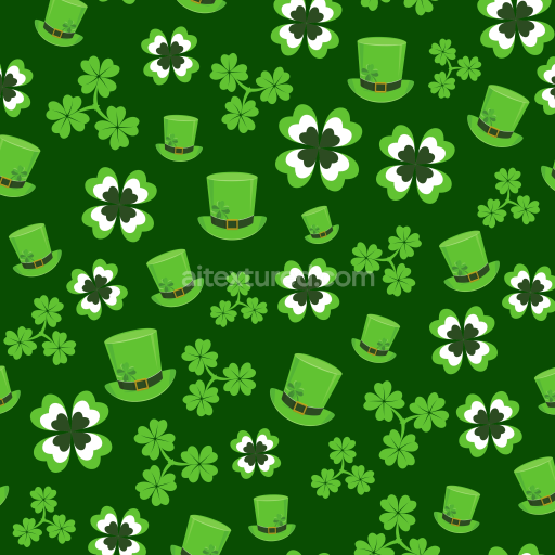 Seamless 3D PBR Texture Featuring St Patrick Digital Paper with Shamrocks and Leprechaun Hats