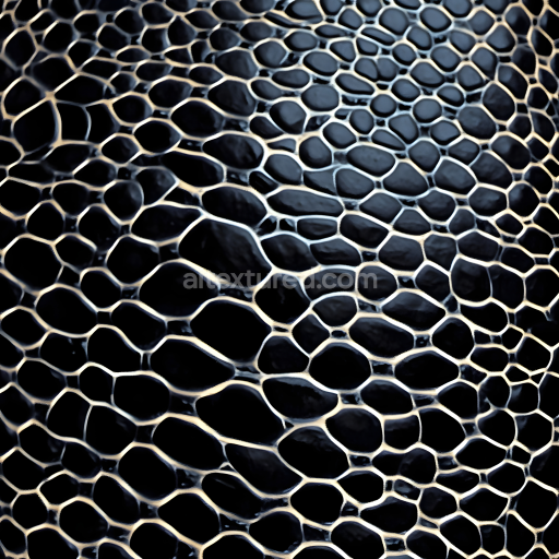 Seamless 3D skin PBR texture of glossy black reptilian scales with organic patterns