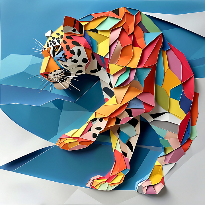 Animal of Origami-Style Clouded Leopard with Multicolor Geometric Patch… seamless PBR texture preview