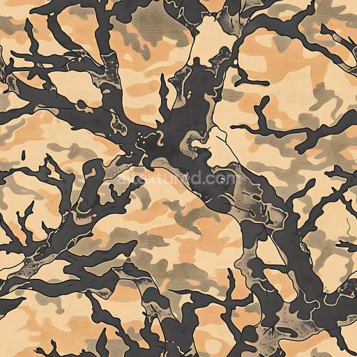 Seamless 3D Desert Camouflage PBR Texture with Organic Shapes and Earthy Tones