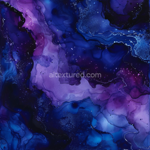 Seamless 3D Alcohol Ink PBR Texture Featuring Blue and Violet Fluid Swirls