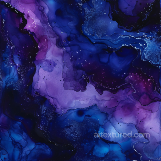Alcohol Ink PBR Texture Featuring Blue and Violet Fluid Swirls seamless Alcohol ink PBR texture