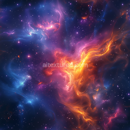 Seamless 3D Space PBR Texture Featuring Vivid Nebula Clouds in Blue and Orange