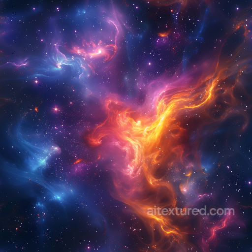 Space PBR Texture Featuring Vivid Nebula Clouds in Blue and Orange seamless Star, space, planets PBR texture