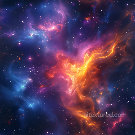 Space PBR Texture Featuring Vivid Nebula Clouds in Blue and Orange Star, space, planets texture preview