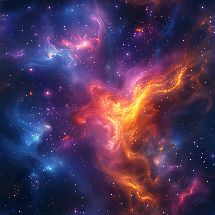 Space Featuring Vivid Nebula Clouds in Blue and Orange seamless PBR texture preview