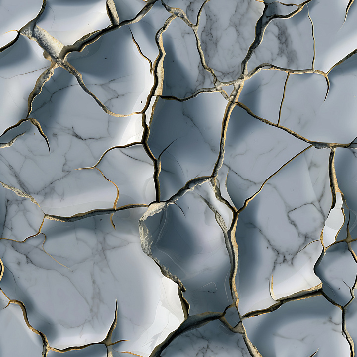 Cracked Marble with Golden Sandstone Edges and Sharp Fractures seamless PBR texture preview