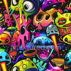 seamless Seamless 3D PBR Texture Featuring Vibrant Cartoon-Style Graffiti Characters texture 8k free download PBR