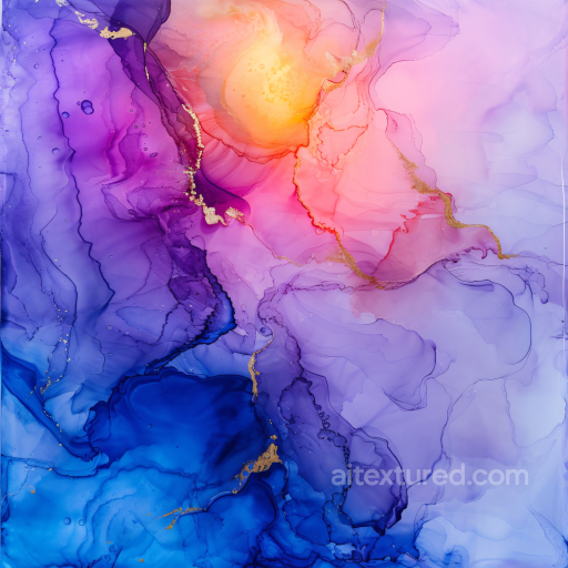 Alcohol Ink PBR Texture Featuring Violet to Blue Gradients with Golden Veining seamless Alcohol ink PBR texture