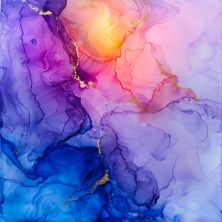 Alcohol Ink Featuring Violet to Blue Gradients with Golden Veining seamless PBR texture preview