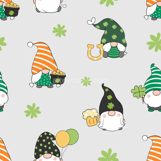 Seamless 3D PBR Cartoon St Patrick Gnome Pattern Fabric Texture