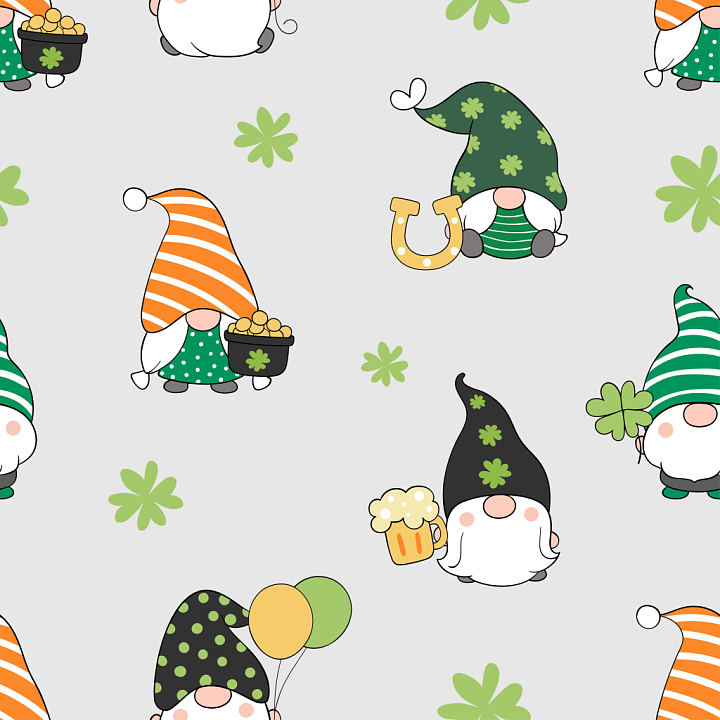 Cartoon St Patrick Gnome Pattern Fabric seamless PBR texture preview