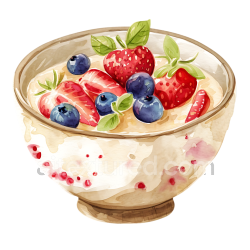 seamless Watercolor Style Amaranth Porridge Breakfast Bowl with Fresh Berries texture 8k free download PBR