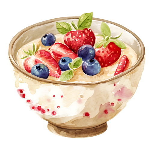 Watercolor Style Amaranth Porridge Breakfast Bowl with Fresh Berries