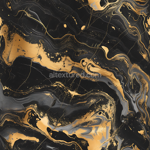Seamless 3D Black Marble PBR Texture with Luxurious Gold Veining and Fluid Patterns