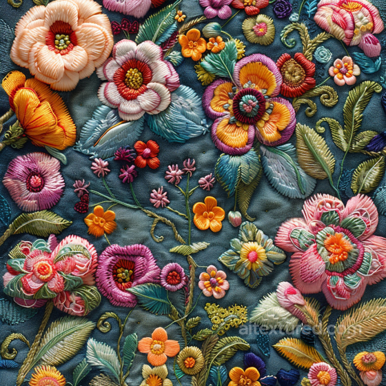 Colorful Embroidered Floral Pattern on Fabric Seamless Texture Embroidered floral texture preview