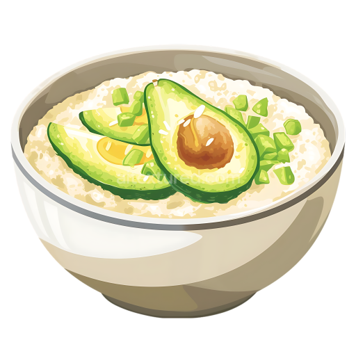 Savory Oatmeal Breakfast Bowl with Fresh Avocado Slices Illustration