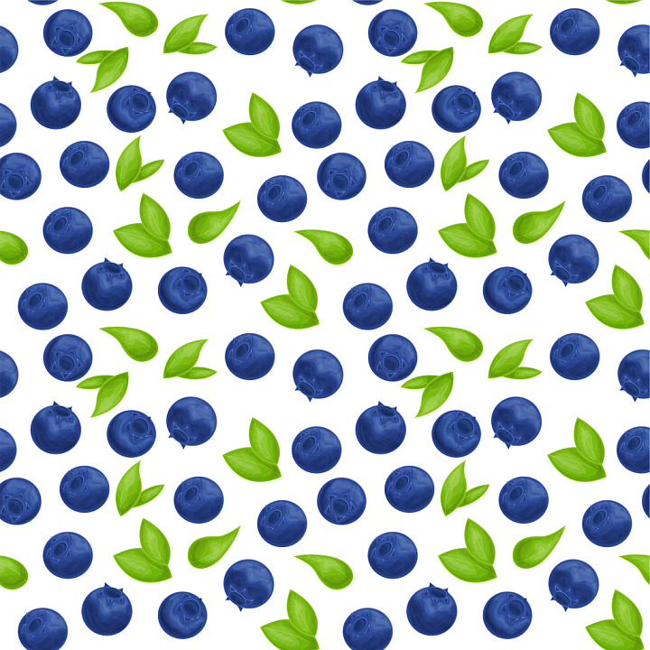 Pattern Featuring Realistic Blueberries and Green Leaves seamless PBR texture preview