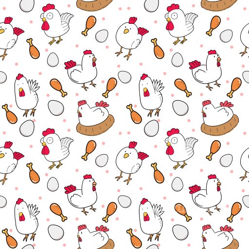 Pattern PBR Texture with Playful Cartoon Chickens, Eggs, and Drumsticks seamless Pattern Bundle PBR texture