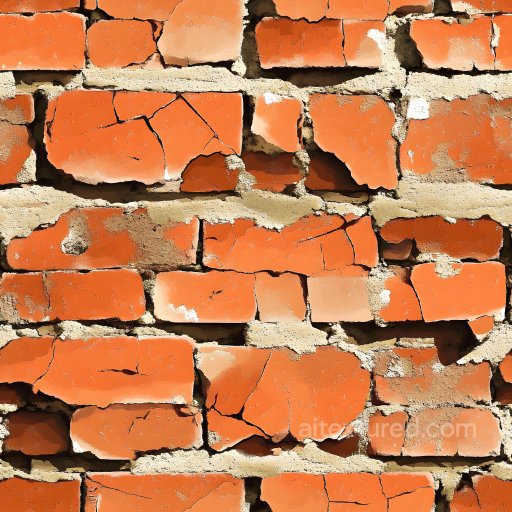 cracked brick wall PBR texture with chipped orange-red bricks and eroded mortar seamless Brick PBR texture
