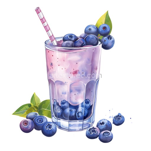 Blueberry Yogurt Smoothie with Fresh Berries Breakfast Illustration
