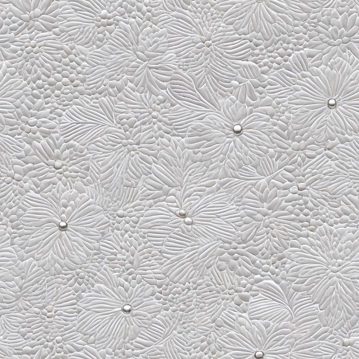 Embossed White Floral Leather With Pearl Studs seamless PBR texture preview