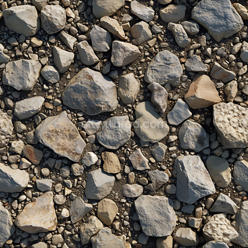 Seamless 3D PBR Texture of Rocky Ground with Varied Stone Shapes and Earthy Colors