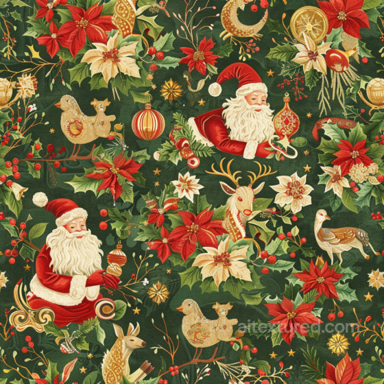 Christmas Digital Paper Texture Featuring Santa Claus, Reindeer & Festive Florals All Christmas Digital paper texture preview