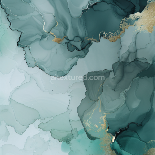 Seamless 3D Alcohol Ink PBR Texture with Teal Shades and Gold Veining