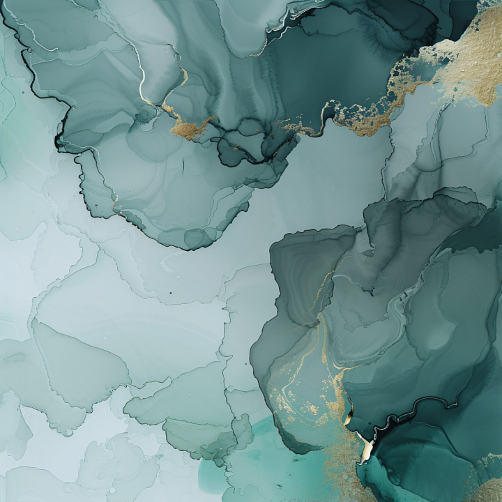 Alcohol Ink with Teal Shades and Gold Veining seamless PBR texture preview