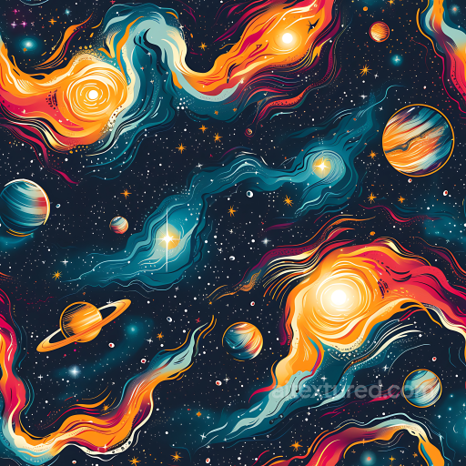 cosmic nebula PBR texture with vibrant swirling stars and planets seamless Star, space, planets PBR texture