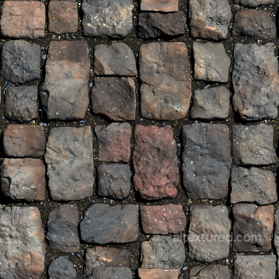 Weathered Cobblestone Street PBR Texture in Earthy Browns and Grays Stone texture preview