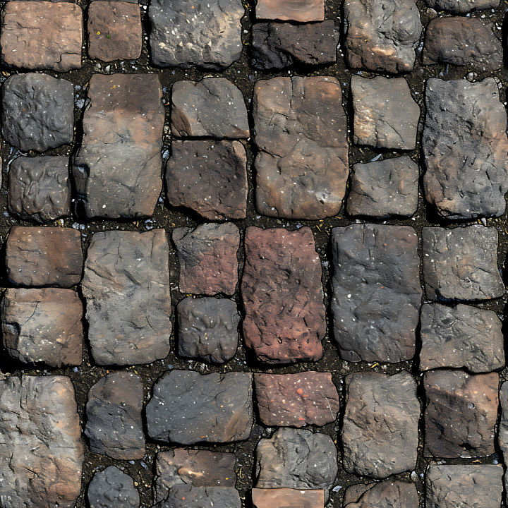 Weathered Cobblestone Street in Earthy Browns and Grays seamless PBR texture preview