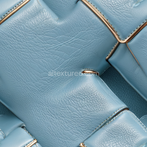 Seamless 3D PBR Texture of Quilted Light Blue Grainy Leather Upholstery with Gold Trims