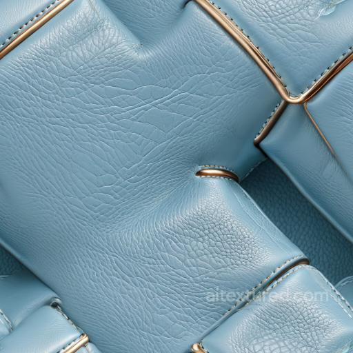 Quilted Light Blue Grainy Leather Upholstery Seamless Texture with Gold Trims seamless Leather PBR texture