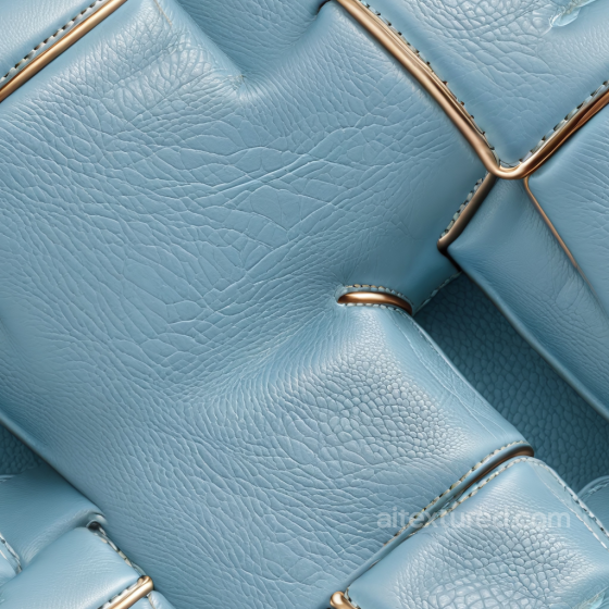 Quilted Light Blue Grainy Leather Upholstery Seamless Texture with Gold Trims Leather texture preview