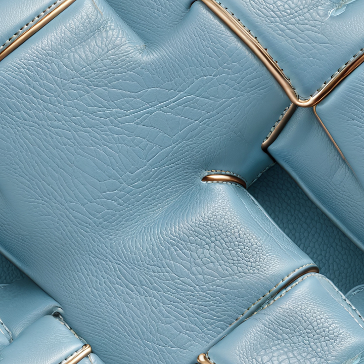 Quilted Light Blue Grainy Leather Upholstery with Gold Trims seamless PBR texture preview