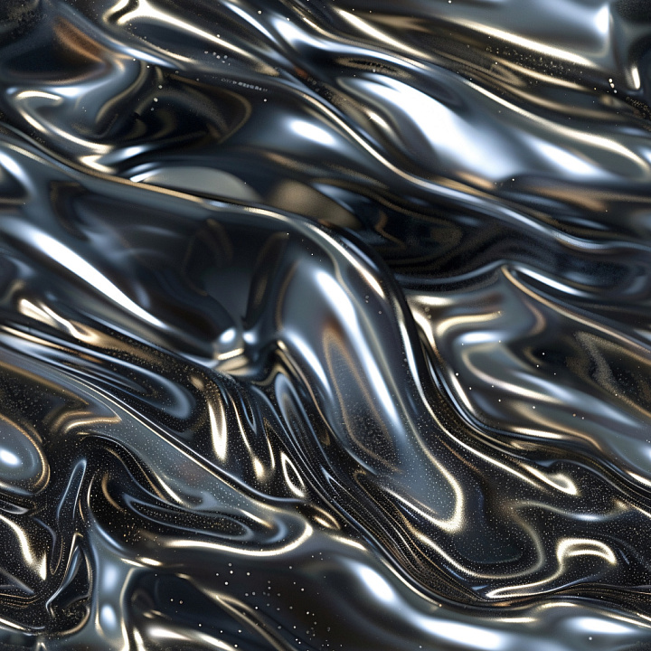 Glossy Black Fluid-Like Surface with Reflective Highlights seamless PBR texture preview