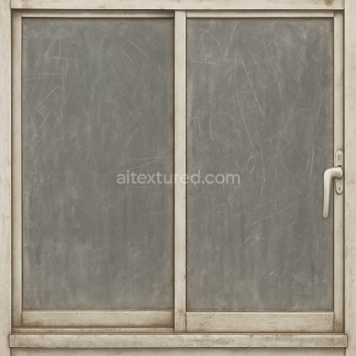 Seamless 8k PBR 3d texture of sliding window with scratched glass and subtle dirt buildup on sill