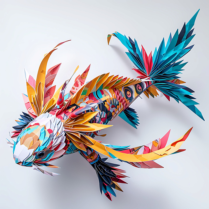 Animal of Vibrant Origami-style Axolotl with Layered Paper Effect seamless PBR texture preview