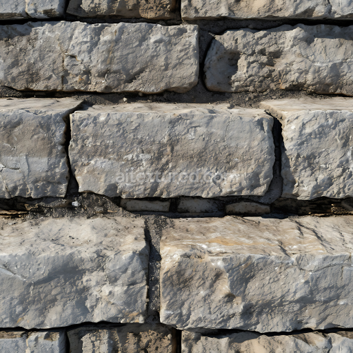 Seamless 3D Weathered Stone Wall PBR Texture with Rough Limestone Blocks
