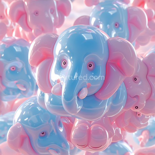 Seamless 3D Inflated Vinyl Elephant Texture in Pastel Blue and Pink
