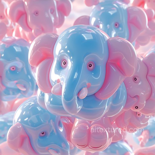 Inflated PBR Texture Featuring Glossy Blue and Pink Cartoon Elephant Shapes seamless Inflated PBR texture
