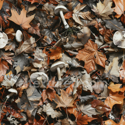 seamless Seamless 3D Autumn Leaf Camouflage PBR Texture with Realistic Fallen Leaves and Mushrooms texture 8k free download PBR