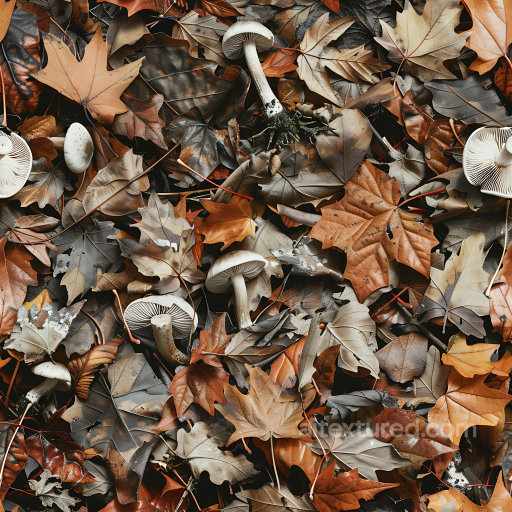 Autumn Leaf Camouflage PBR Texture with Realistic Fallen Leaves and Mushrooms seamless Color Camouflage PBR texture