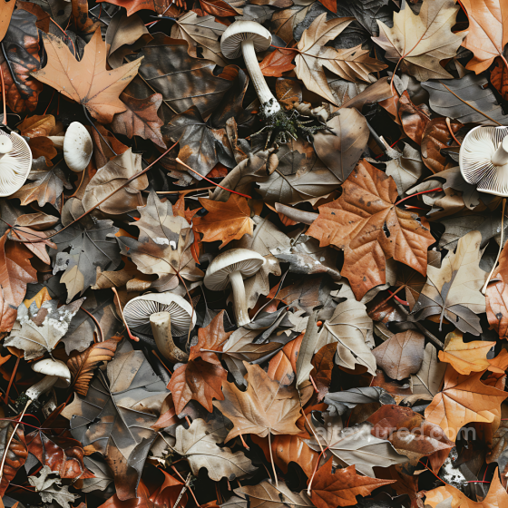 Autumn Leaf Camouflage PBR Texture with Realistic Fallen Leaves and Mushrooms Color Camouflage texture preview