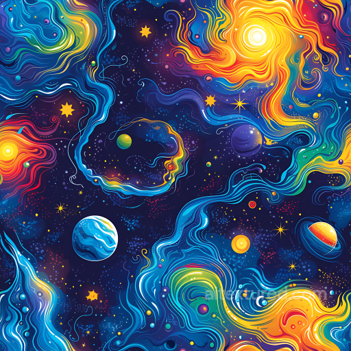Space PBR Texture Featuring Vivid Cosmic Nebulae and Stylized Galaxy Elements seamless Star, space, planets PBR texture